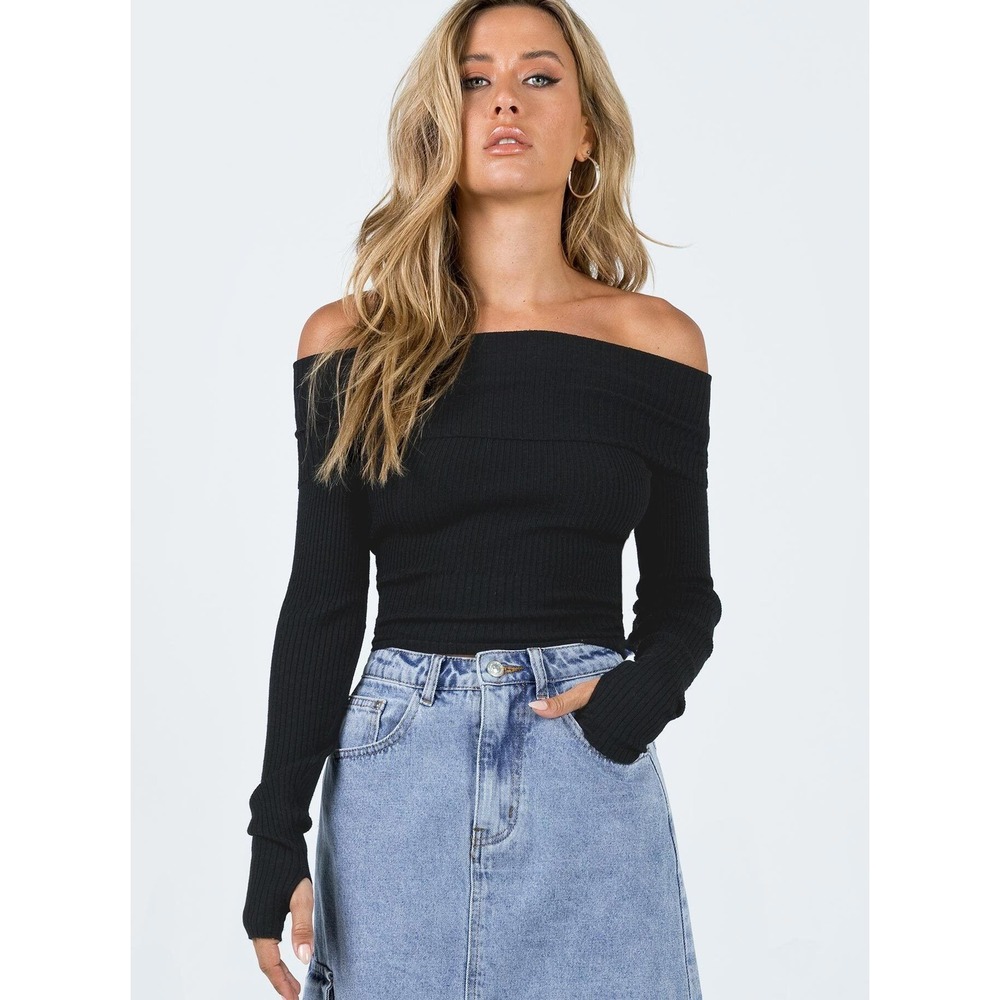 Princess Polly‎ Morley Off Shoulder Black Sweater S/M